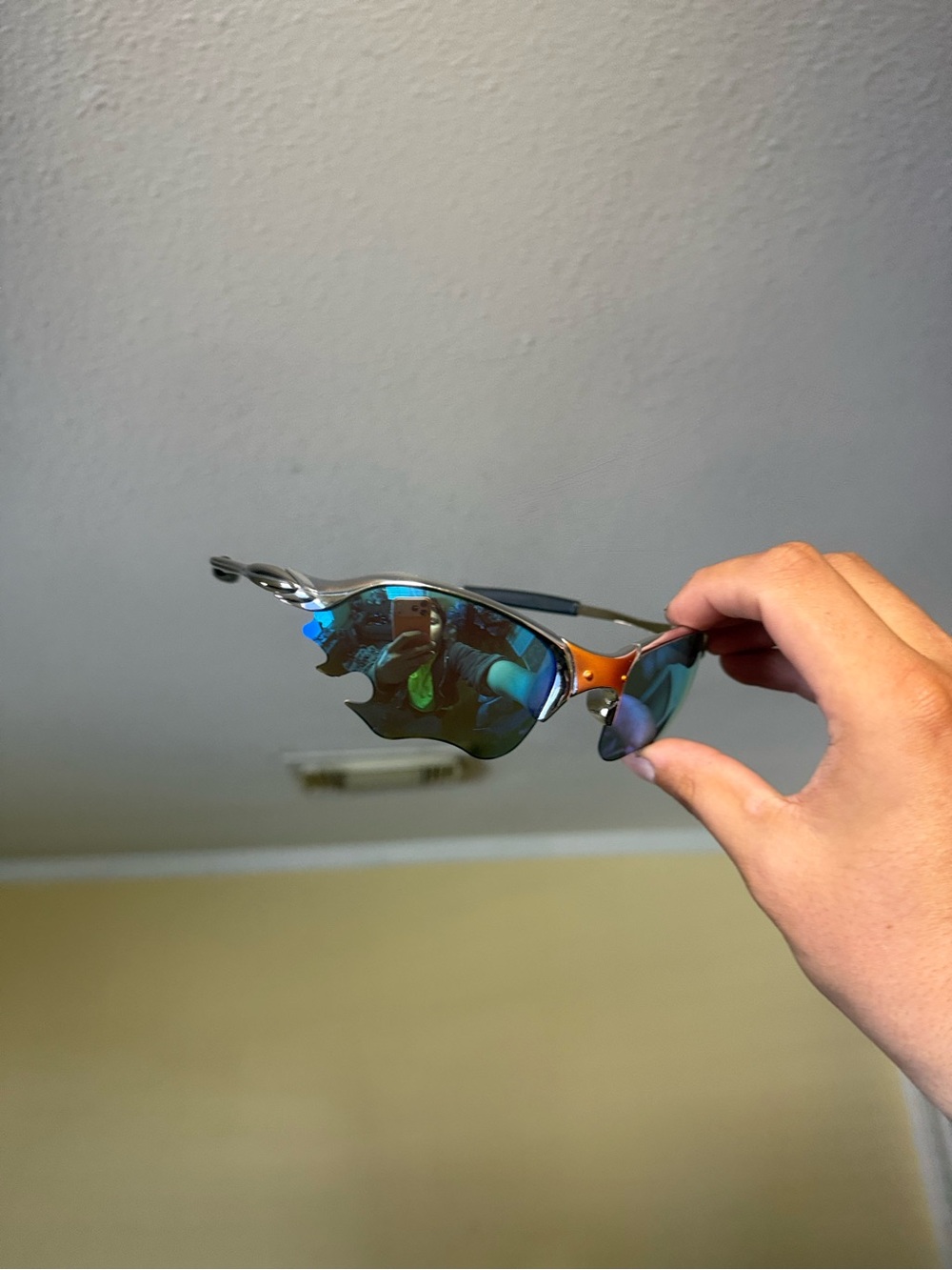 Iridium Blue Flame Rimless Sunglasses - Blue/Orange oaks